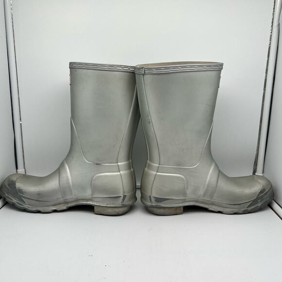 Hunter Boots Womens 6 Rain Metallic Silver Rubber boot Mid Calf - Picture 2 of 9